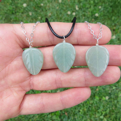 Crystal Leaf Necklace - Green Aventurine Stone Leaf Plant Necklace