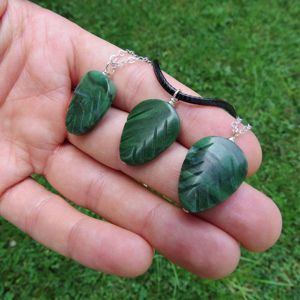 Crystal Leaf Necklace | Green Verdite Stone Plant Leaf Necklace