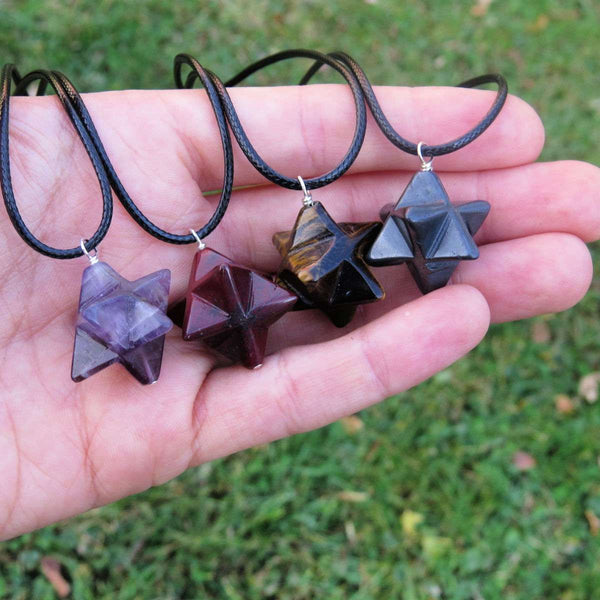 Merkaba Star Crystal Necklace - Carved Stone Tetrahedron