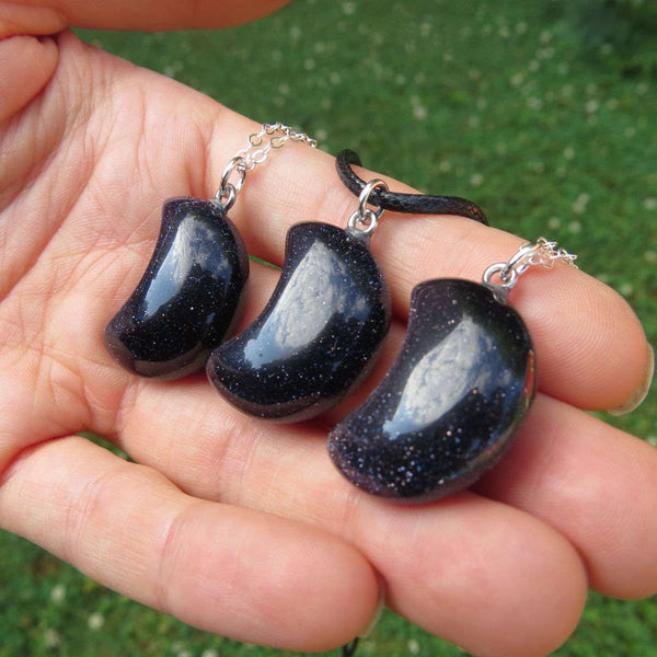 Blue Goldstone Crystal Moon Necklace