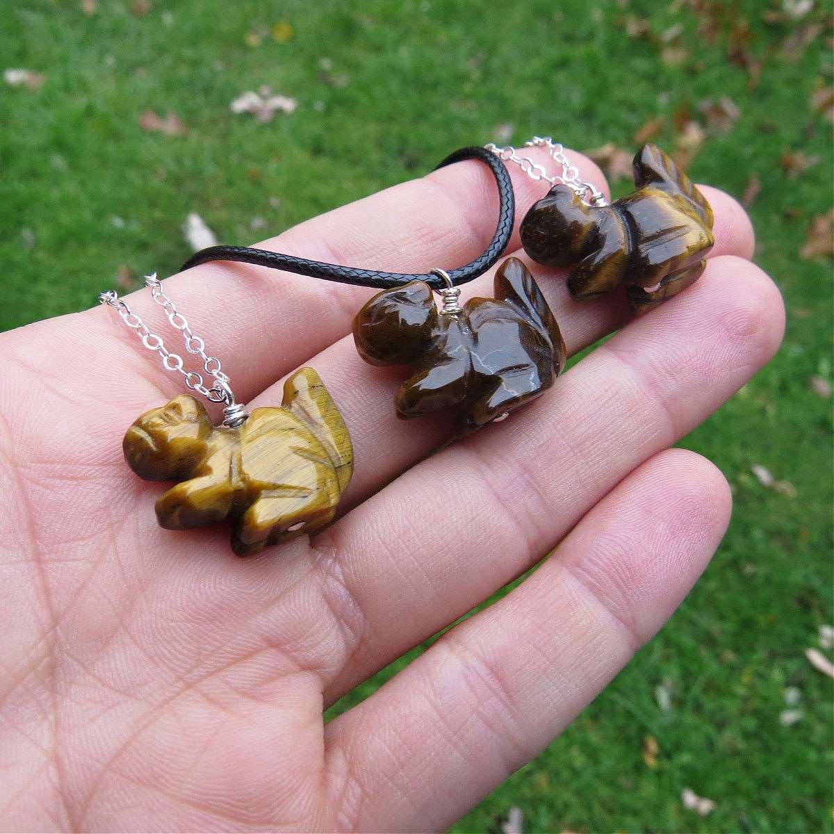 Crystal Squirrel Necklace | Brown Tigers Eye Stone Squirrel Jewelry