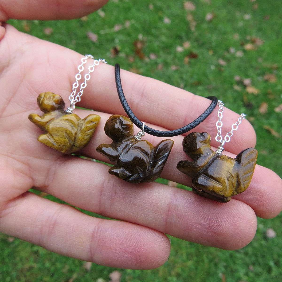 Crystal Squirrel Necklace | Brown Tigers Eye Stone Squirrel Jewelry