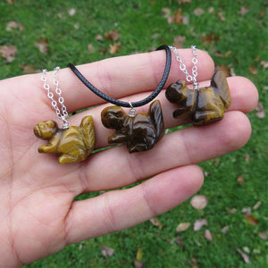 Crystal Squirrel Necklace Tigers Eye Stone Squirrel Jewelry