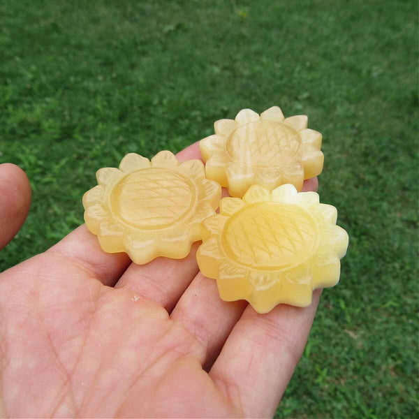 Crystal Sunflower Carving in Orange Calcite