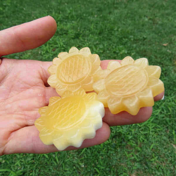 Crystal Sunflower Carvings in Orange Calcite Stone