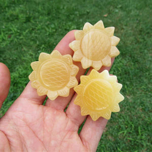 Crystal Sunflower Stone Carving in Orange Calcite