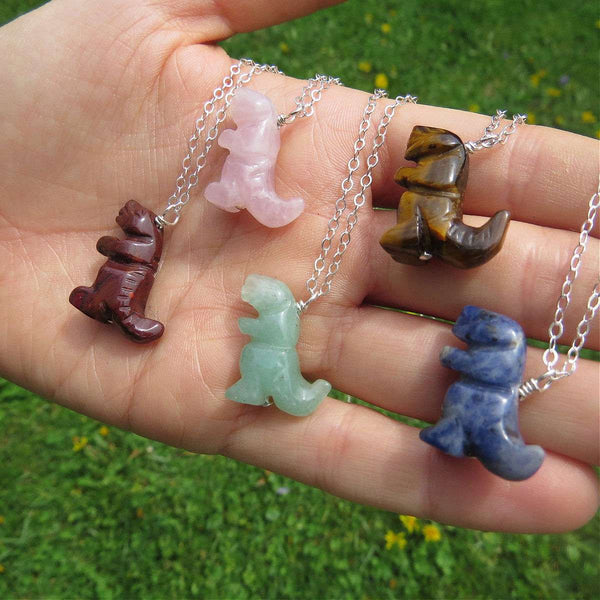 Crystal T-Rex Necklace | Carved Stone Dinosaur Necklace | T-Rex Jewelry