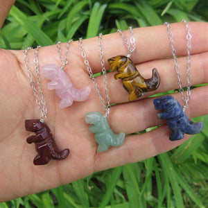 Crystal T-Rex Necklace | Carved Stone Dinosaur Necklace | T-Rex Jewelry