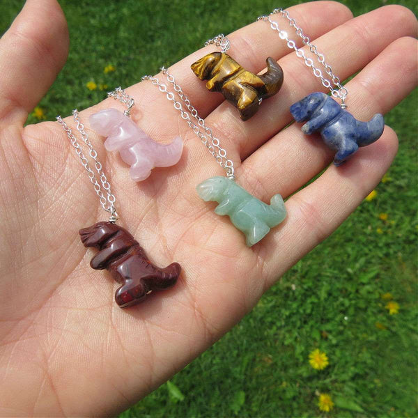 Crystal T-Rex Necklace | Carved Stone Dinosaur Necklace | T-Rex Jewelry