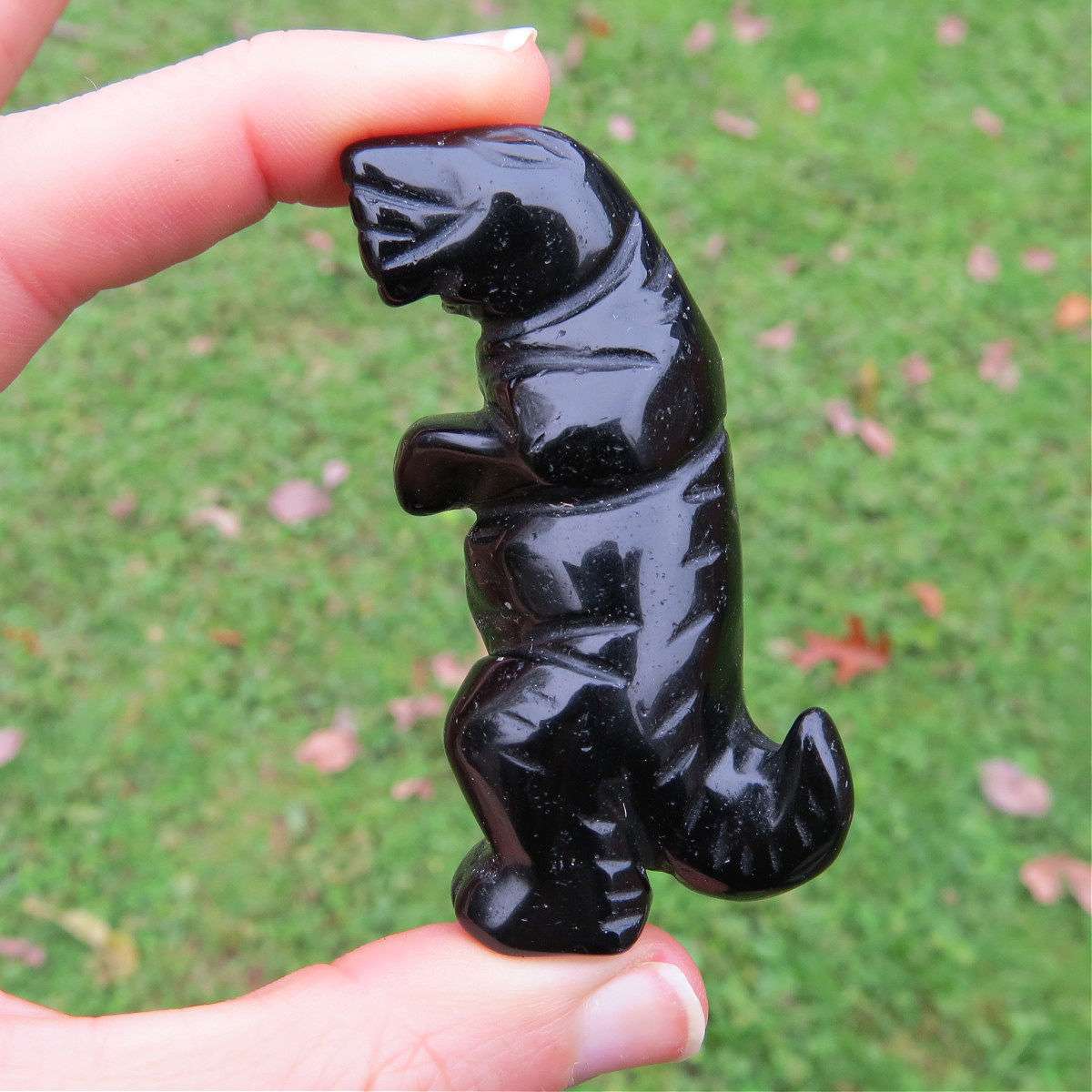 Obsidian Crystal Dinosaur Figurine 