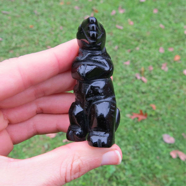 Obsidian Crystal T-Rex Stone Carving 2.5" | Black Dinosaur Stone Figurine