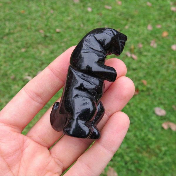 Obsidian Crystal T-Rex Stone Carving 2.5" | Black Dinosaur Stone Figurine