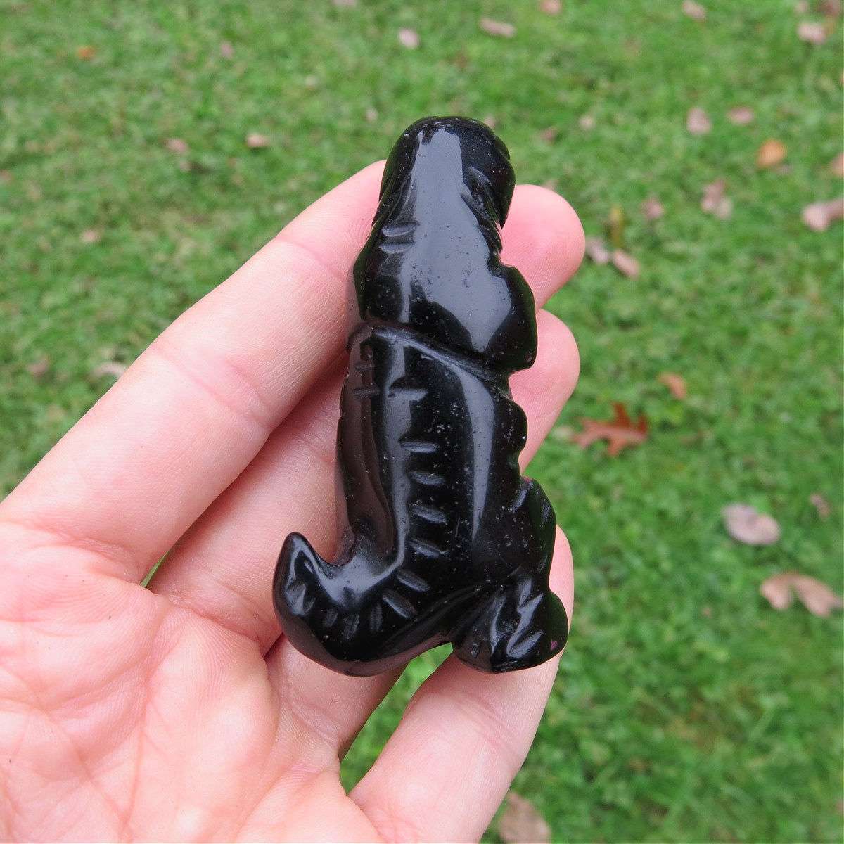Obsidian Crystal T-Rex Stone Carving 2.5" | Black Dinosaur Stone Figurine
