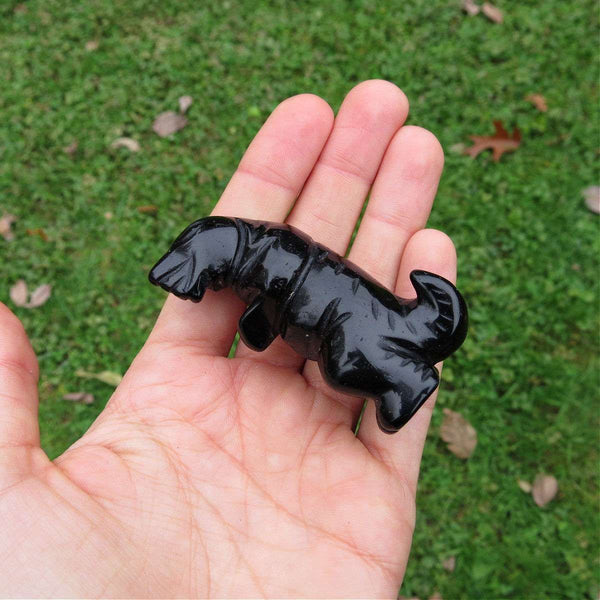 Obsidian Crystal T-Rex Stone Carving 2.5" | Black Dinosaur Stone Figurine