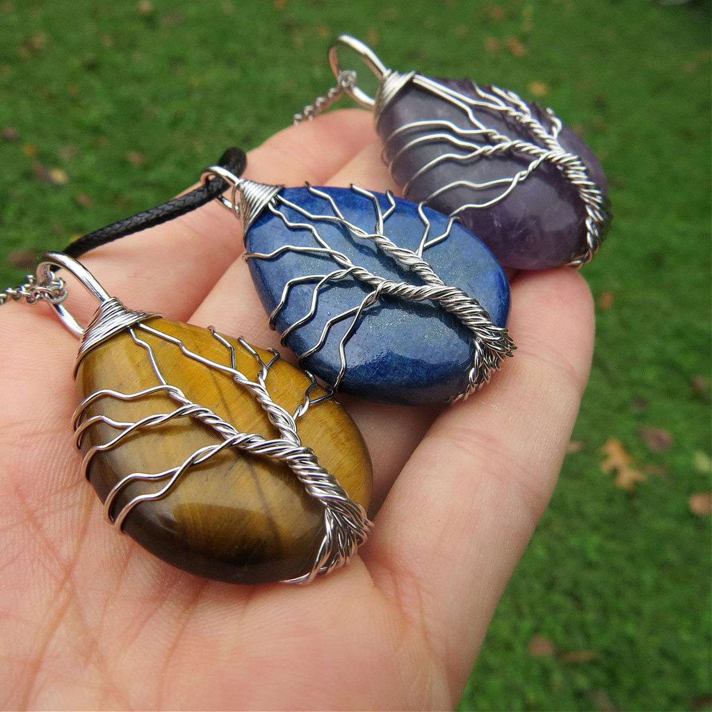 Tree of Life Crystal Necklace  Wire Wrapped Stone Tree Necklace