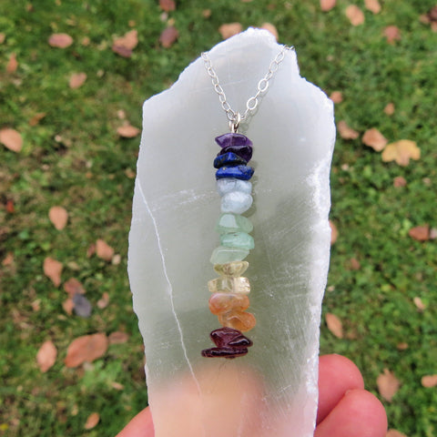 Healing Crystal Chakra Necklace - Chip Stone Beads