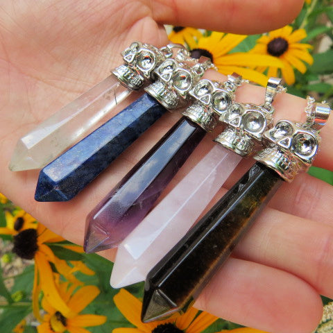 Crystal Skull Necklace w/ Crystal Point Stone