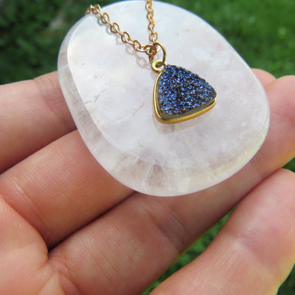 Dark Blue Druzy Necklace in Gold |  Crystal Choker | Druzy Jewelry