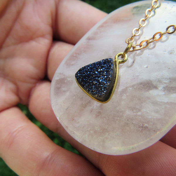 Dark Blue Druzy Necklace in Gold |  Crystal Choker | Druzy Jewelry