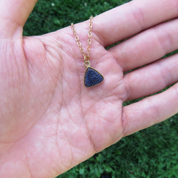 Dark Blue Druzy Necklace in Gold |  Crystal Choker | Druzy Jewelry