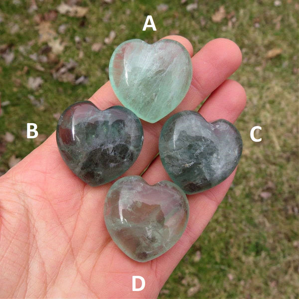 Green Fluorite Crystal Heart Stone 1.25"