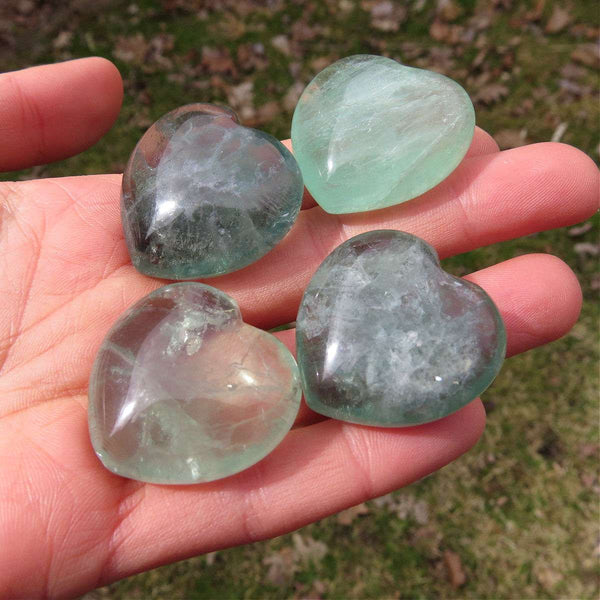 Green Fluorite Crystal Heart Stone 1.25"