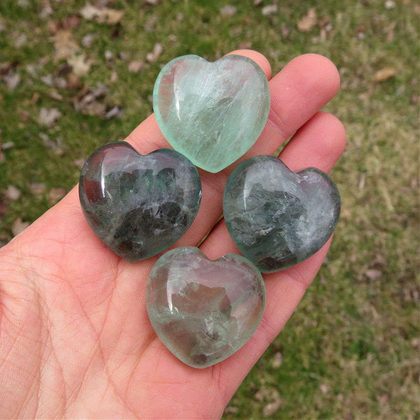 Green Fluorite Crystal Heart Stones