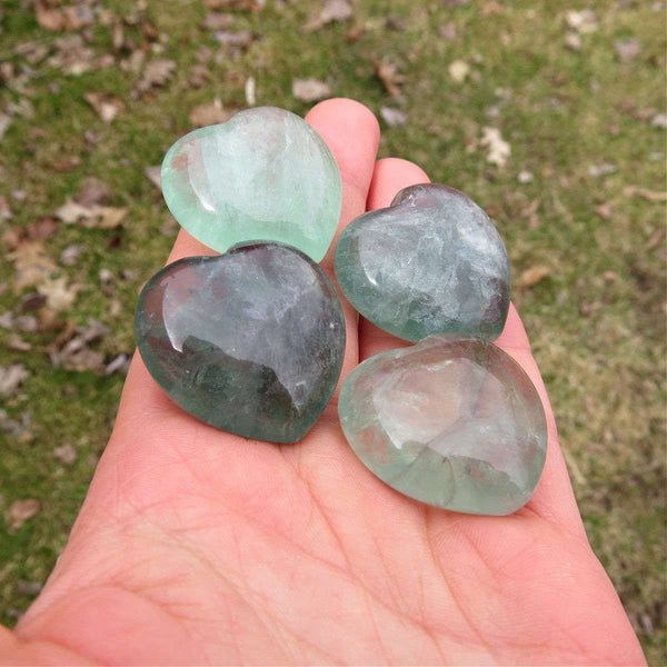 Green Fluorite Crystal Heart Stone 1.25"