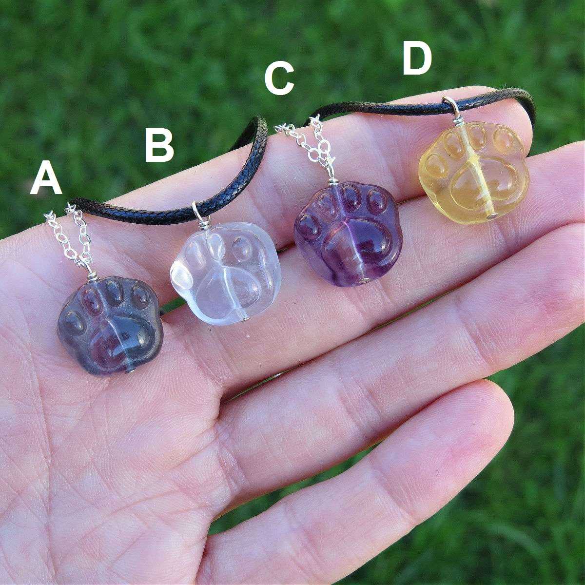 Fluorite Crystal Paw Necklace | Animal Paw Stone Necklace