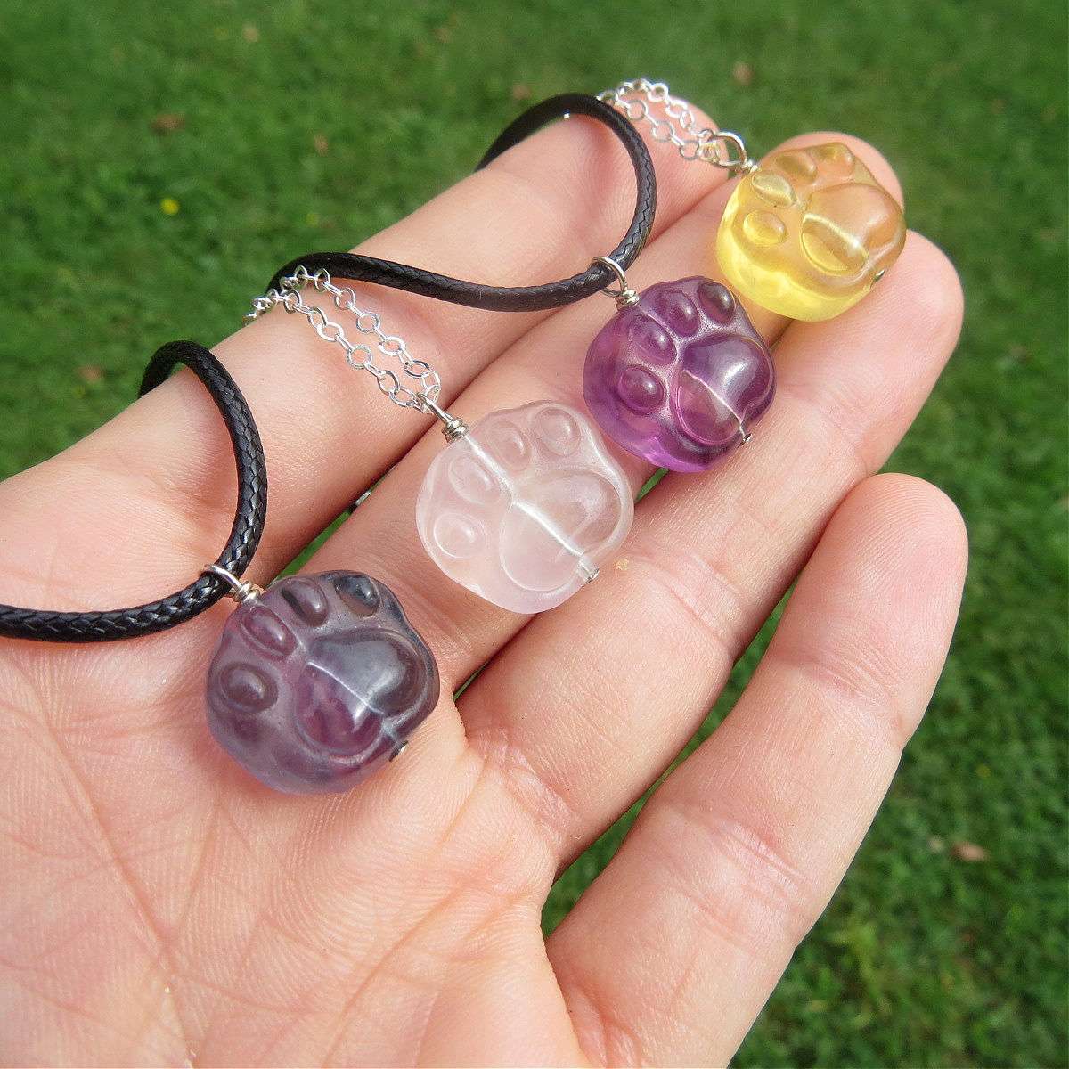 Fluorite Crystal Paw Necklace | Animal Paw Stone Necklace