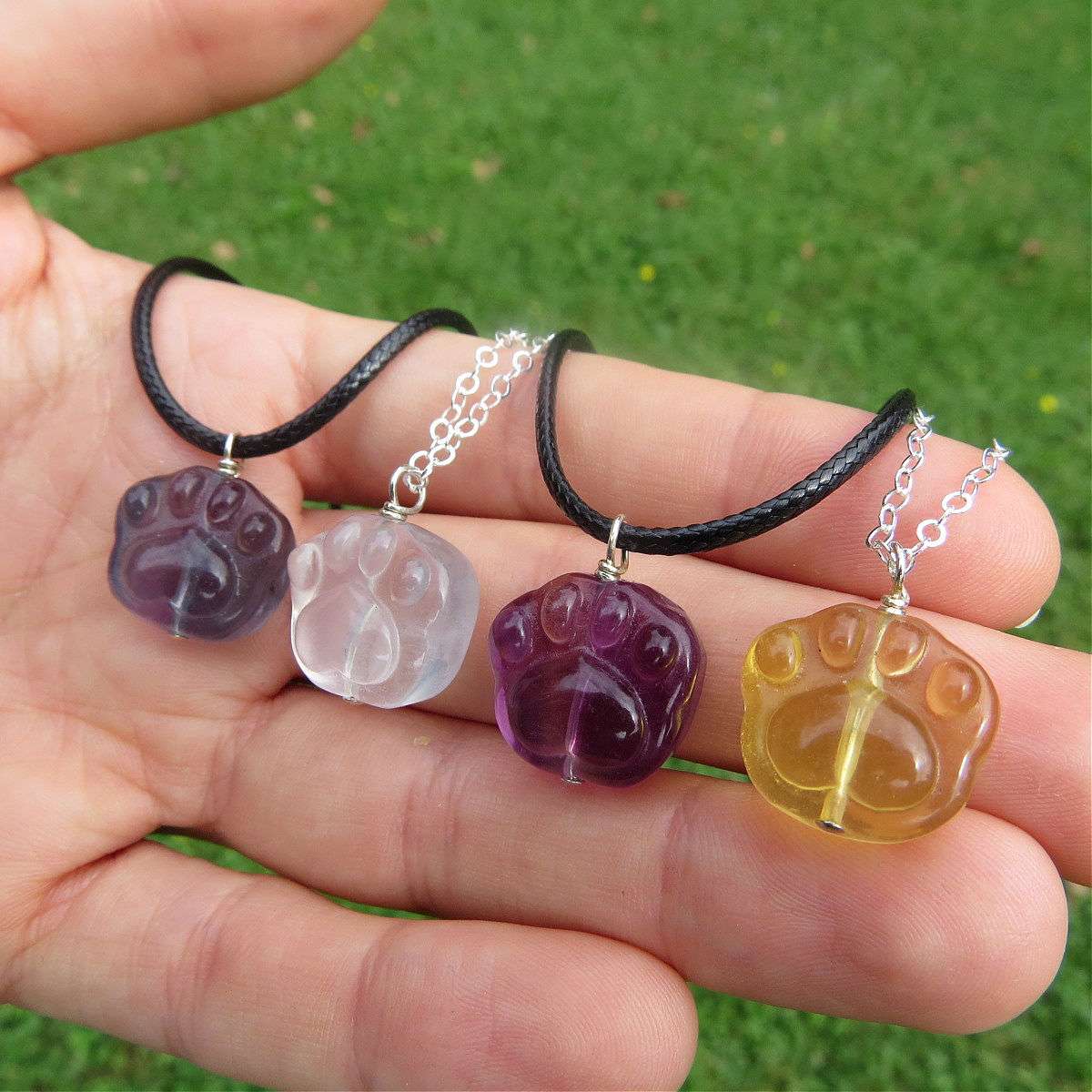 Fluorite Crystal Paw Necklace | Animal Paw Stone Necklace