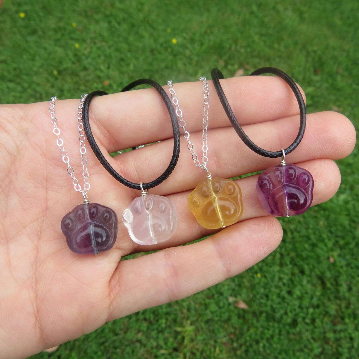 Fluorite Crystal Paw Necklace | Animal Paw Stone Necklace