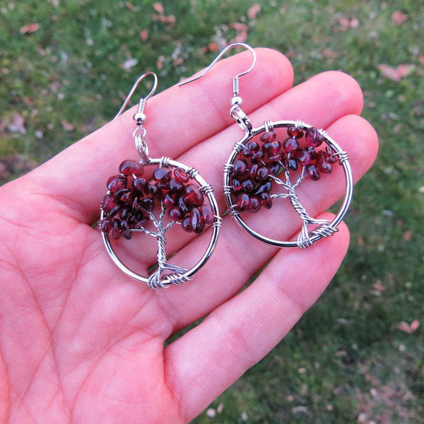 Garnet Crystal Tree Earrings