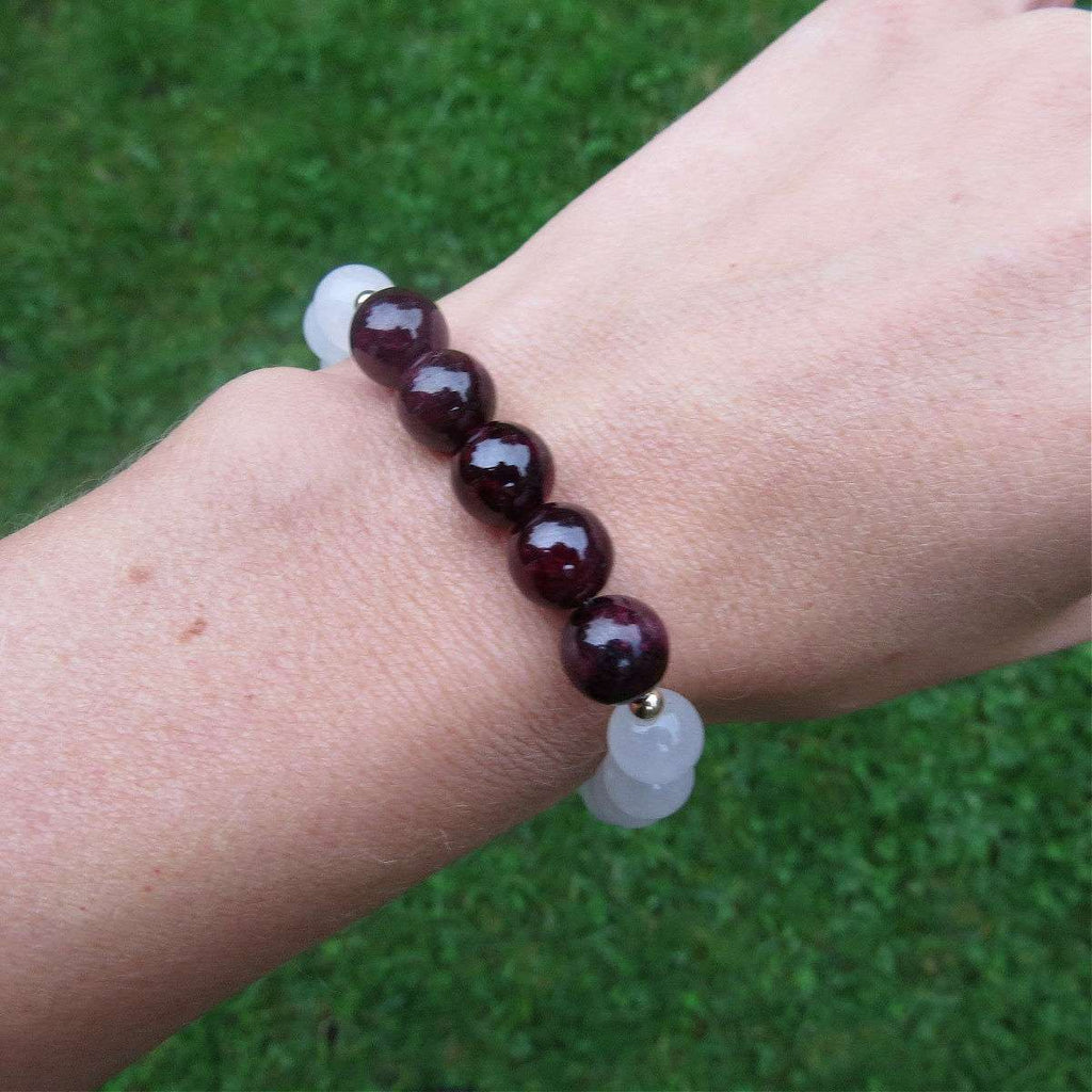 Garnet and White Jade Stone Bracelet
