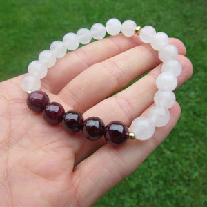 Garnet and White Jade Crystal Bracelet