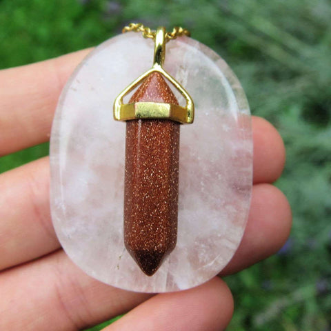 Goldstone Crystal Point Necklace in Gold