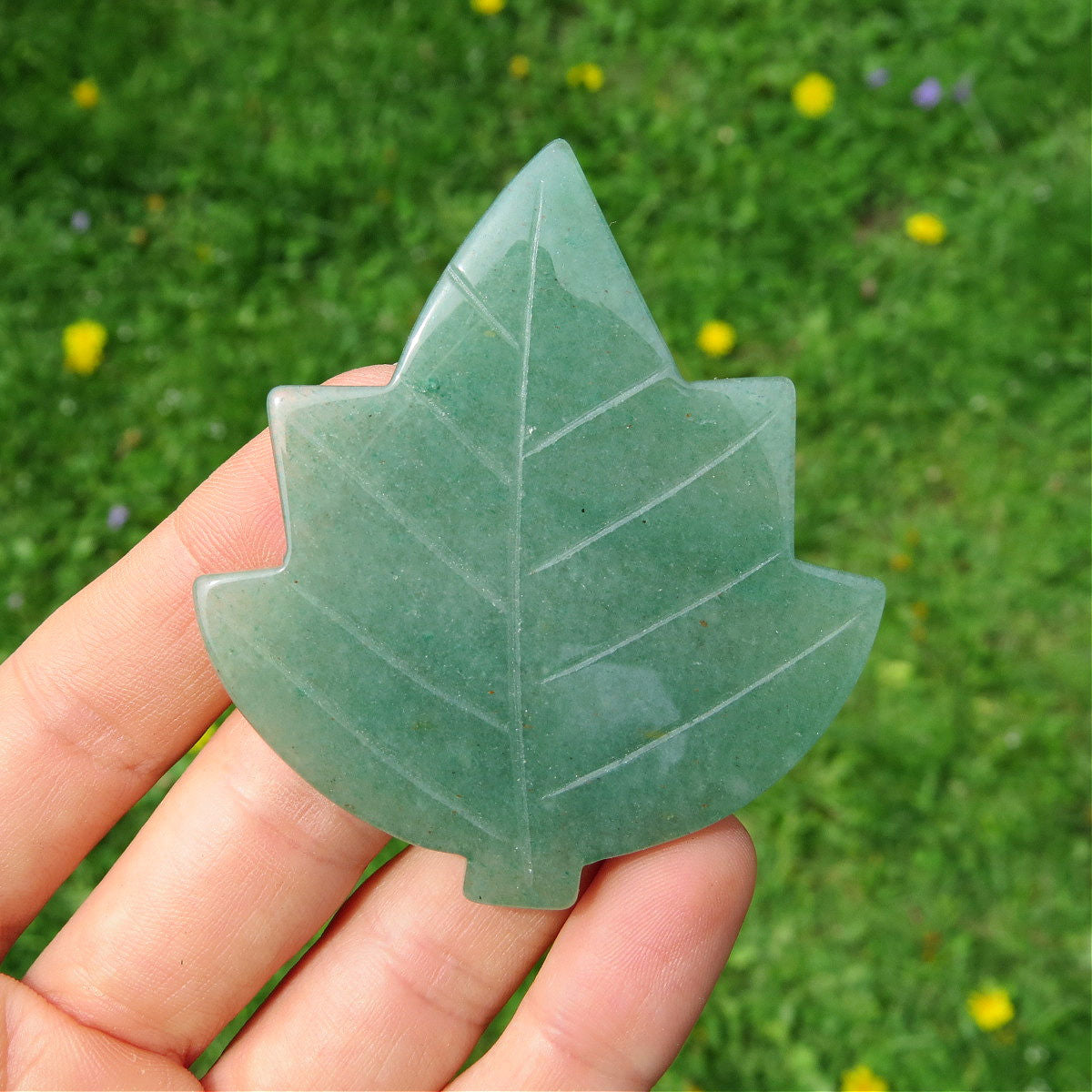 Green Aventurine Crystal Leaf Carving