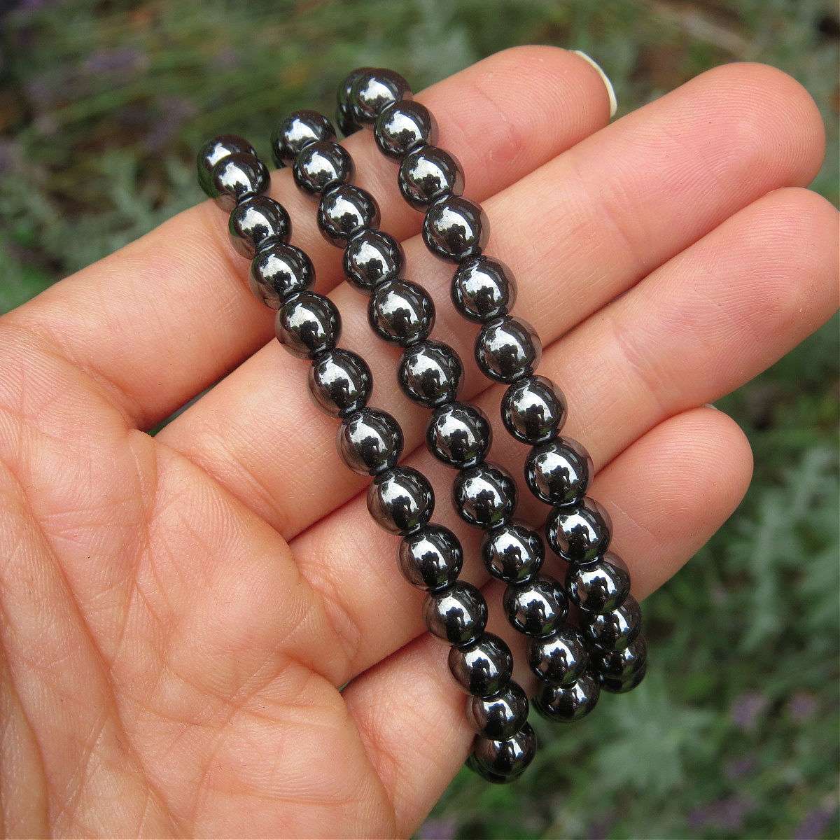 Hematite Crystal Bracelet 6mm Stone Beaded Strech Bracelet
