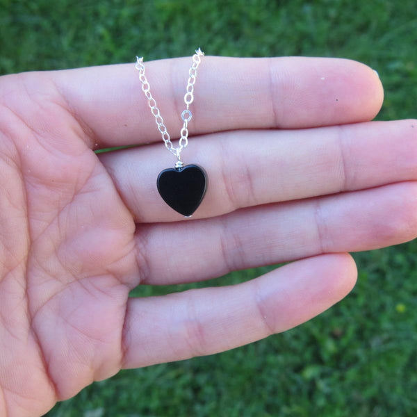 Onyx Heart Crystal Necklace - Black Heart Stone 