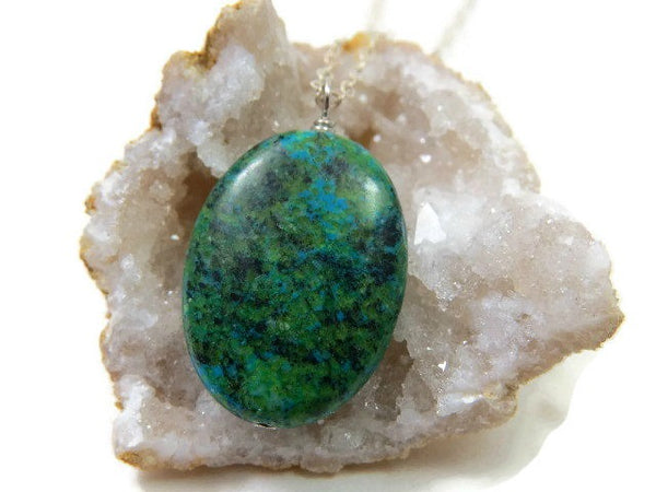 Green Stone Crystal Chrysocolla Necklace