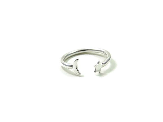 Moon and Star Ring in Sterling Silver w/ Adjustable Band
