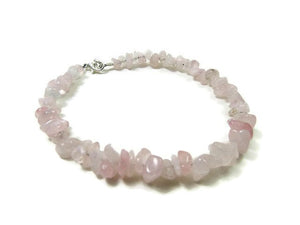 Rose Quartz Crystal Anklet - Pink Stone Ankle Bracelet - Beaded Gem Chips