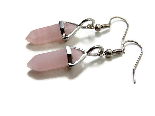 Small Rose Quartz Crystal Point Earrings - Side 2