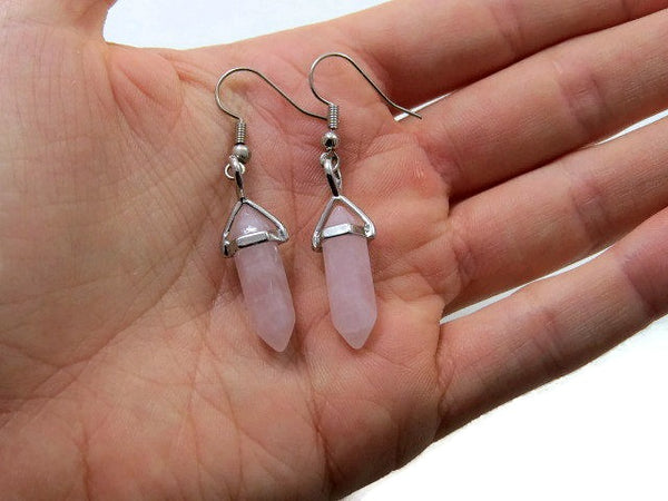 Small Rose Quartz Crystal Point Earrings - Size Reference