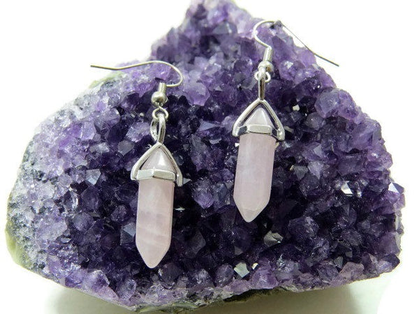 Small Rose Quartz Crystal Point Earrings