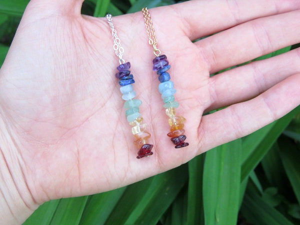Crystal 7 Chakra Necklace with Stone Chip Beads