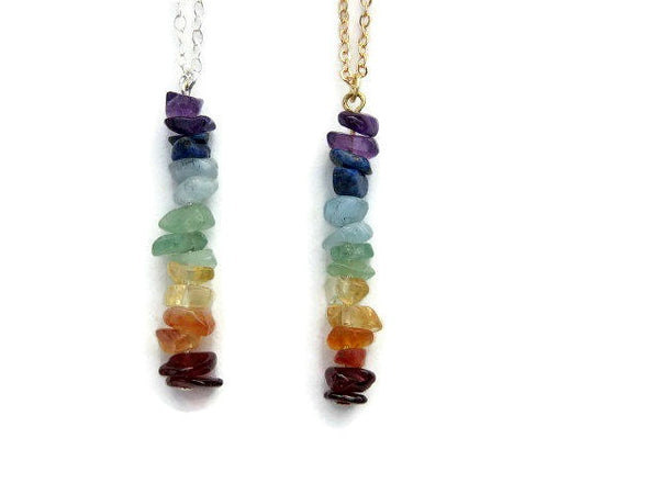 Crystal 7 Chakra Necklace with Stone Chip Beads - Front