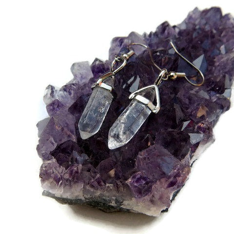 Small Clear Quartz Crystal Point Earrings