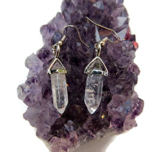 Clear Quartz Crystal Point Earrings in Silver - Healing Crystal Earrings