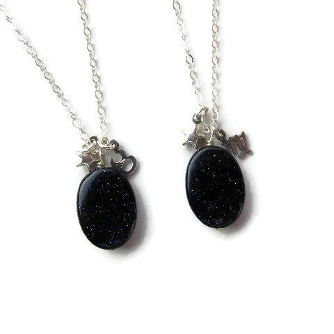 Crystal Zodiac Sign Necklace w/ Charm & Blue Goldstone - Top